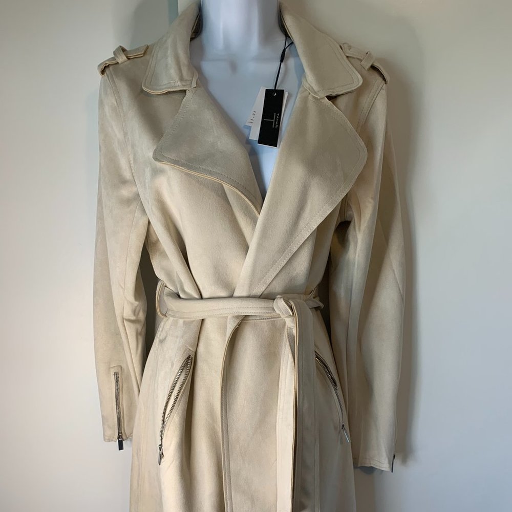Elie Tahari Vegan Suede Trench Ecru Size L - Picture 2 of 7